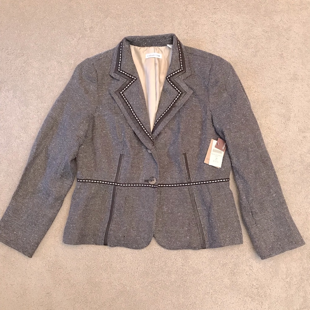 Coldwater Creek Shimmer Herringbone Blazer Jacket NEW Size 14 Large Office Gift
